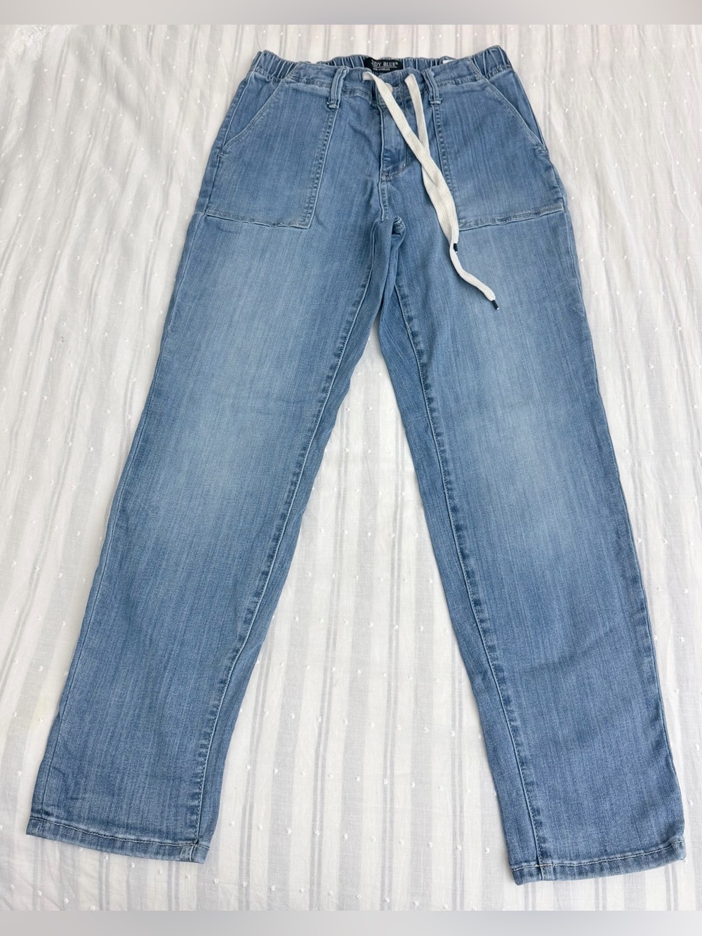 Judy Blue High Waist Denim Joggers Size 9/29 Drawstring Zipper Button Closure